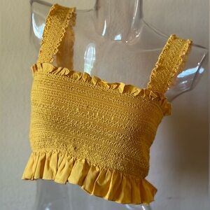 Forever 21 Gold Smocked Ruffle Tank Top